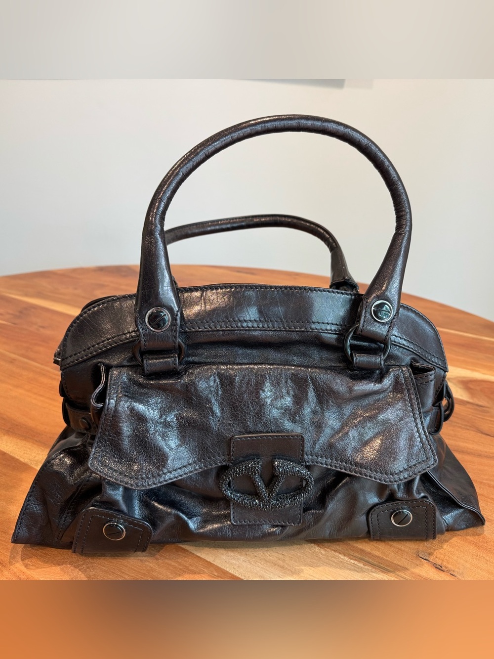 Vintage Valentino Black Leather Tote Bag Authentic - Picture 3 of 9